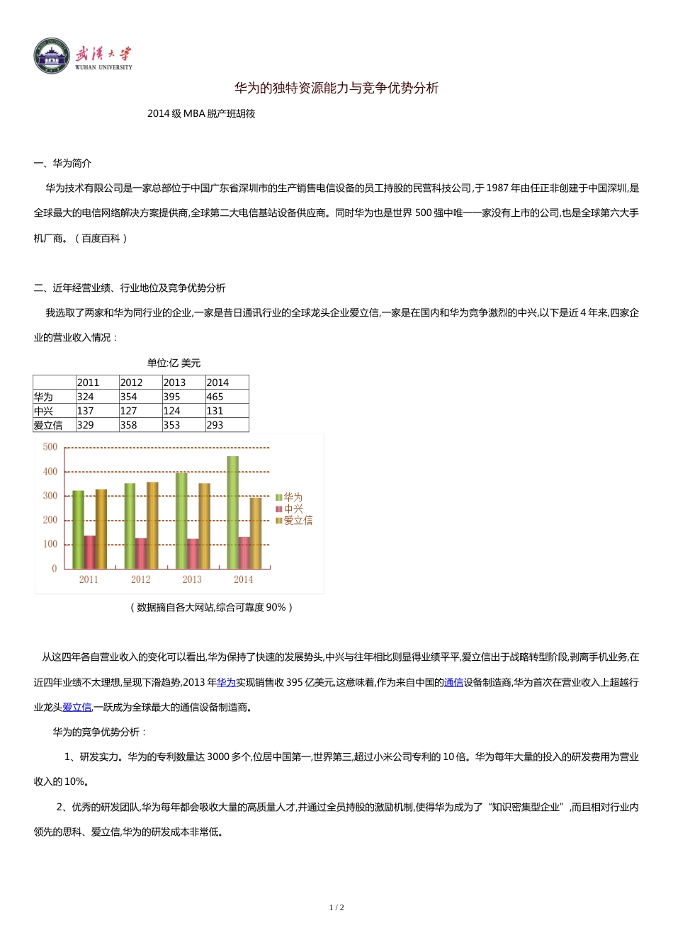 华为的独特资源能力与竞争优势分析_第1页