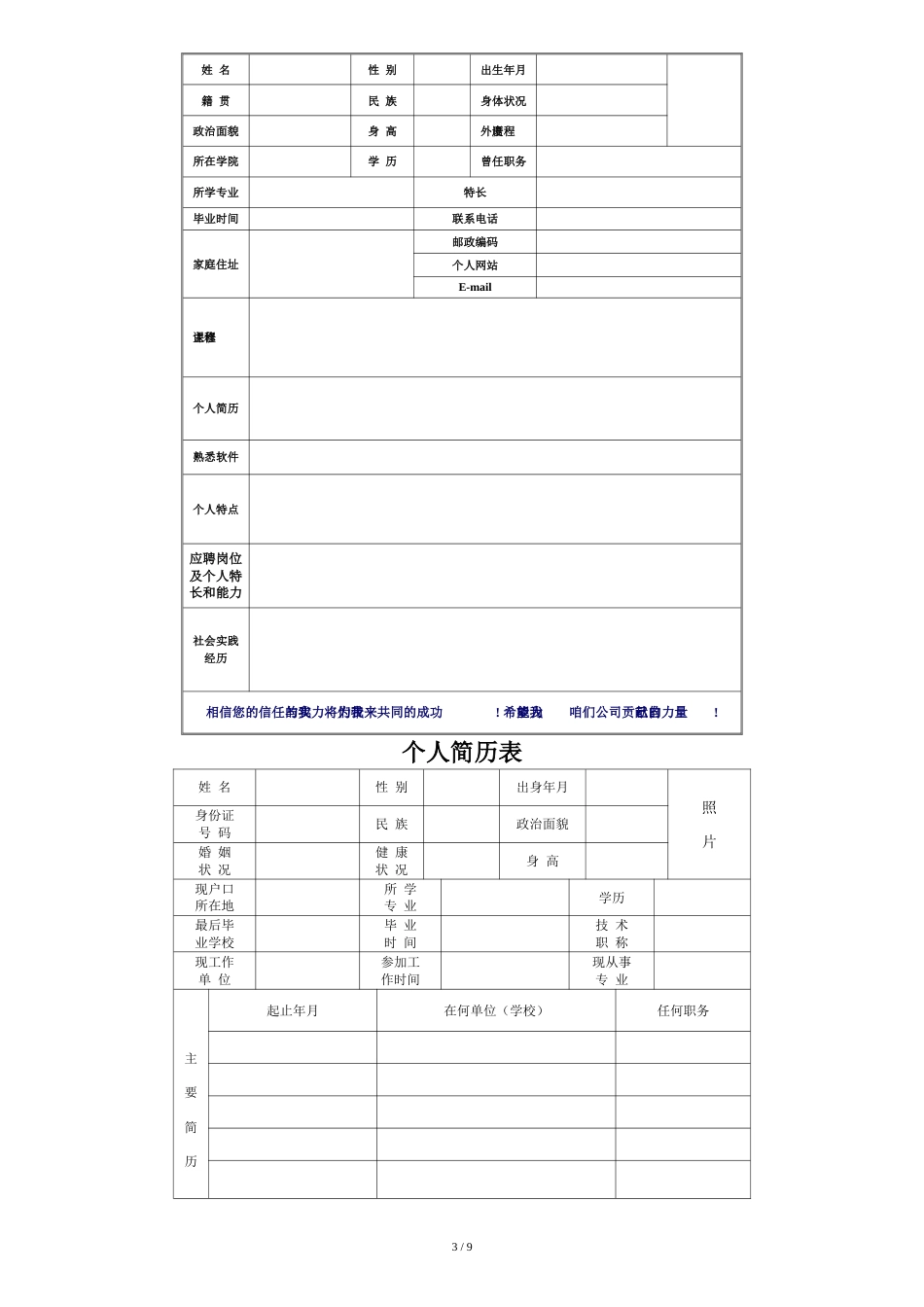 个人简历表格[共12页]_第3页