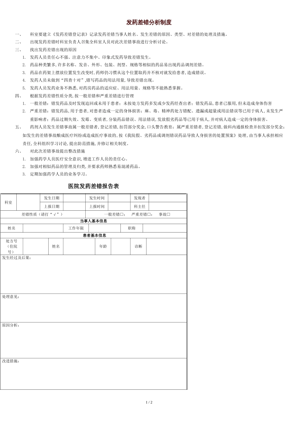 发药差错分析制度_第1页