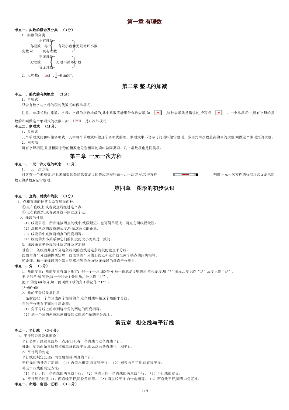 初中数学知识点归纳总结(精华版)[共11页]_第1页