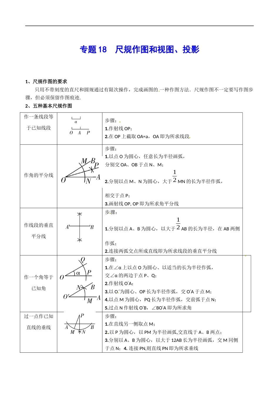 专题18 尺规作图和视图、投影-中考数学总复习知识点梳理（全国通用）2页_第1页