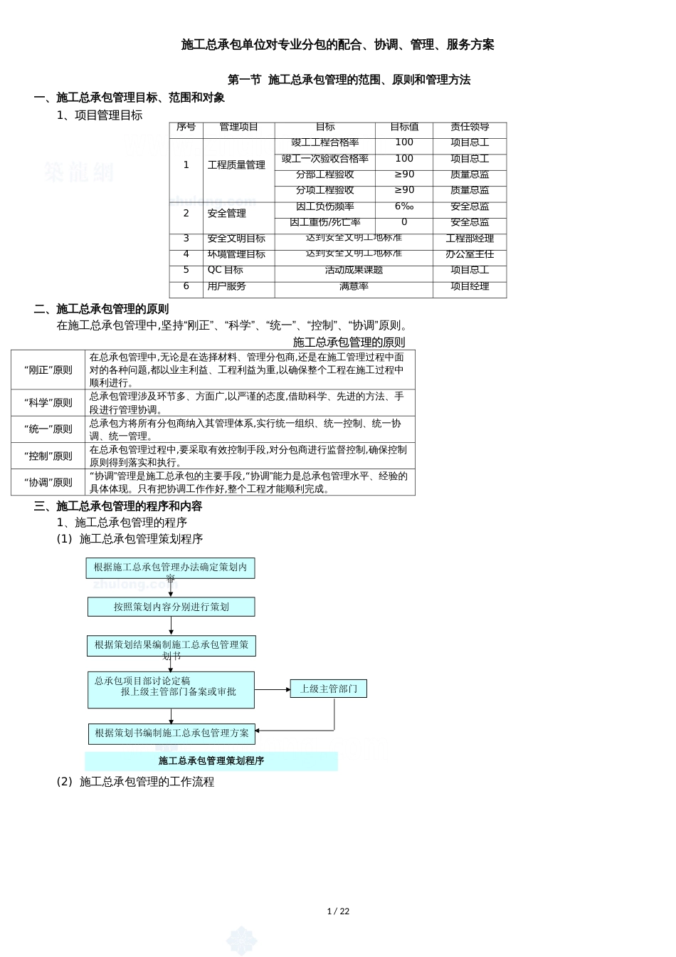 [重庆]施工总承包单位对专业分包的配合、协调、管理、服务方案-secret[共21页]_第1页