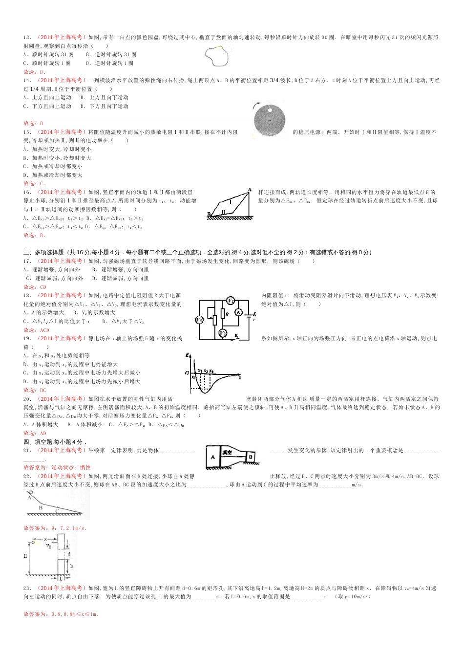 2014上海高考物理试卷及答案_第2页