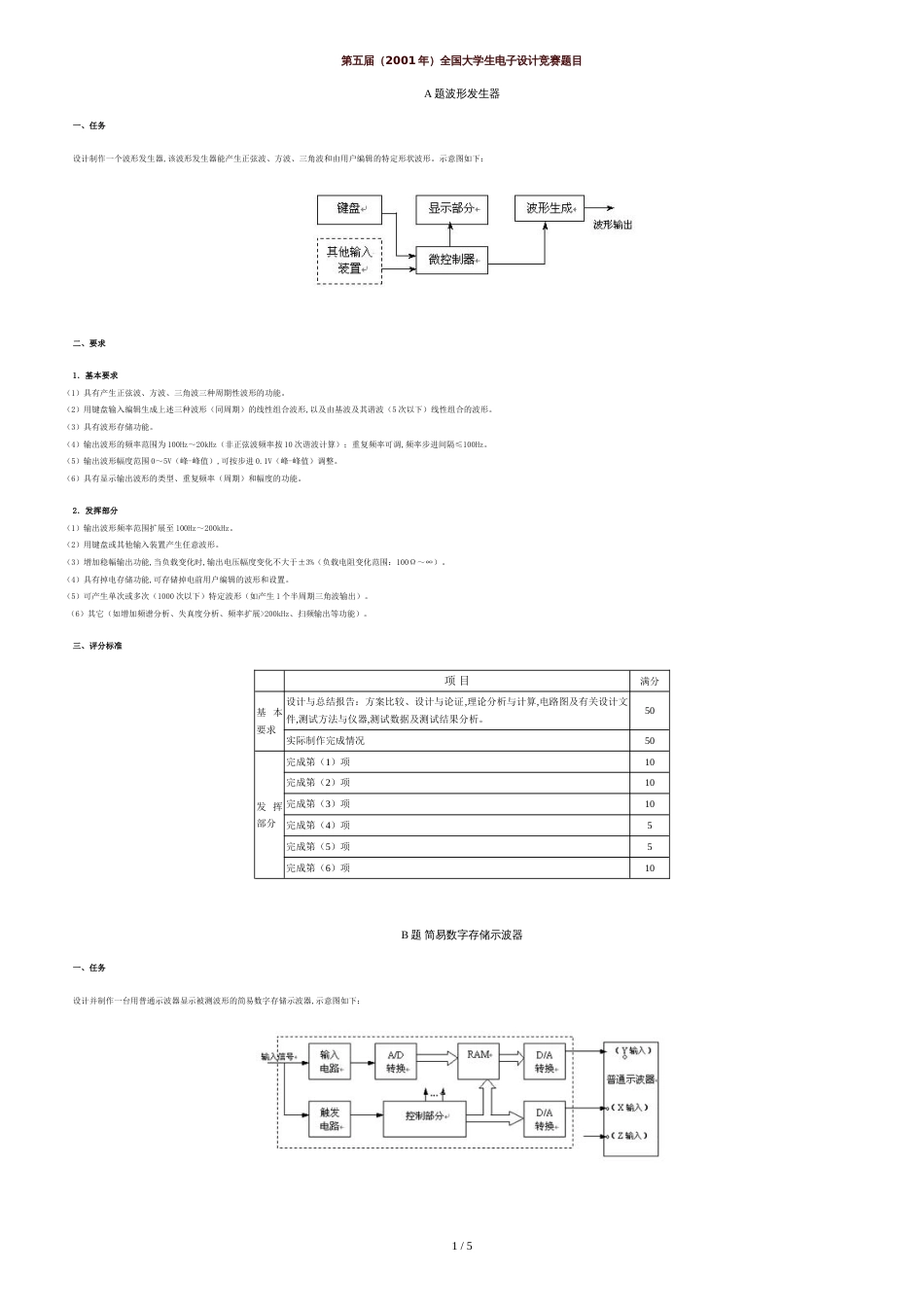 2001年全国大学生电子设计竞赛题目[共6页]_第1页