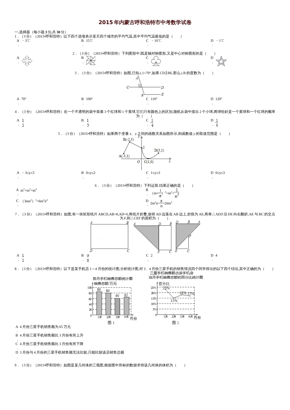 2015内蒙古呼和浩特市中考数学试卷解析[共5页]_第1页