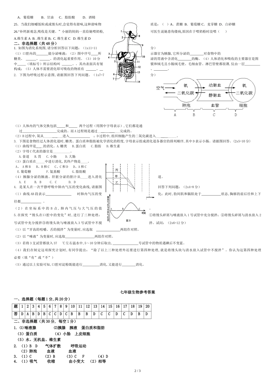 七年级生物下册第一次月考试题及答案[共3页]_第2页