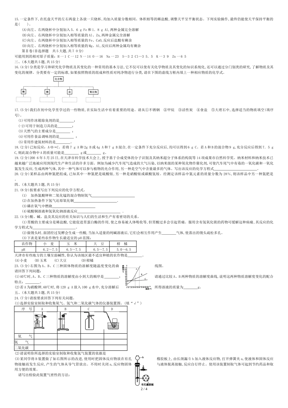 2006年天津市中考化学试题及答案_第2页