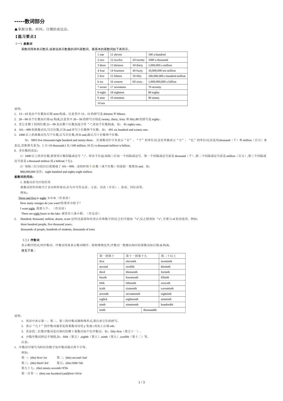 (人教版全册)九年级中考英语专题复习：数词用法详解_第1页