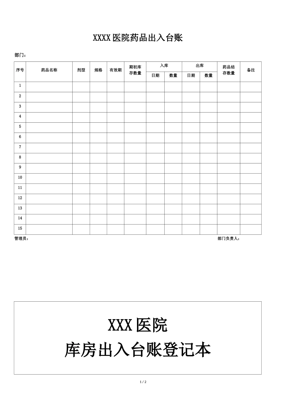 XXXX医院药品出入台账[共2页]_第1页