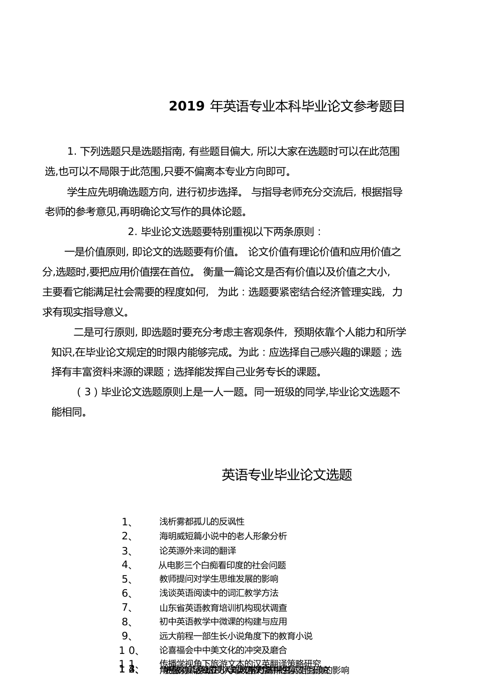 2019年英语专业本科毕业论文参考题目[共17页]_第1页