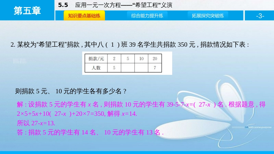 5.5应用一元一次方程—“希望工程”义演第五章 一元一次方程_第3页