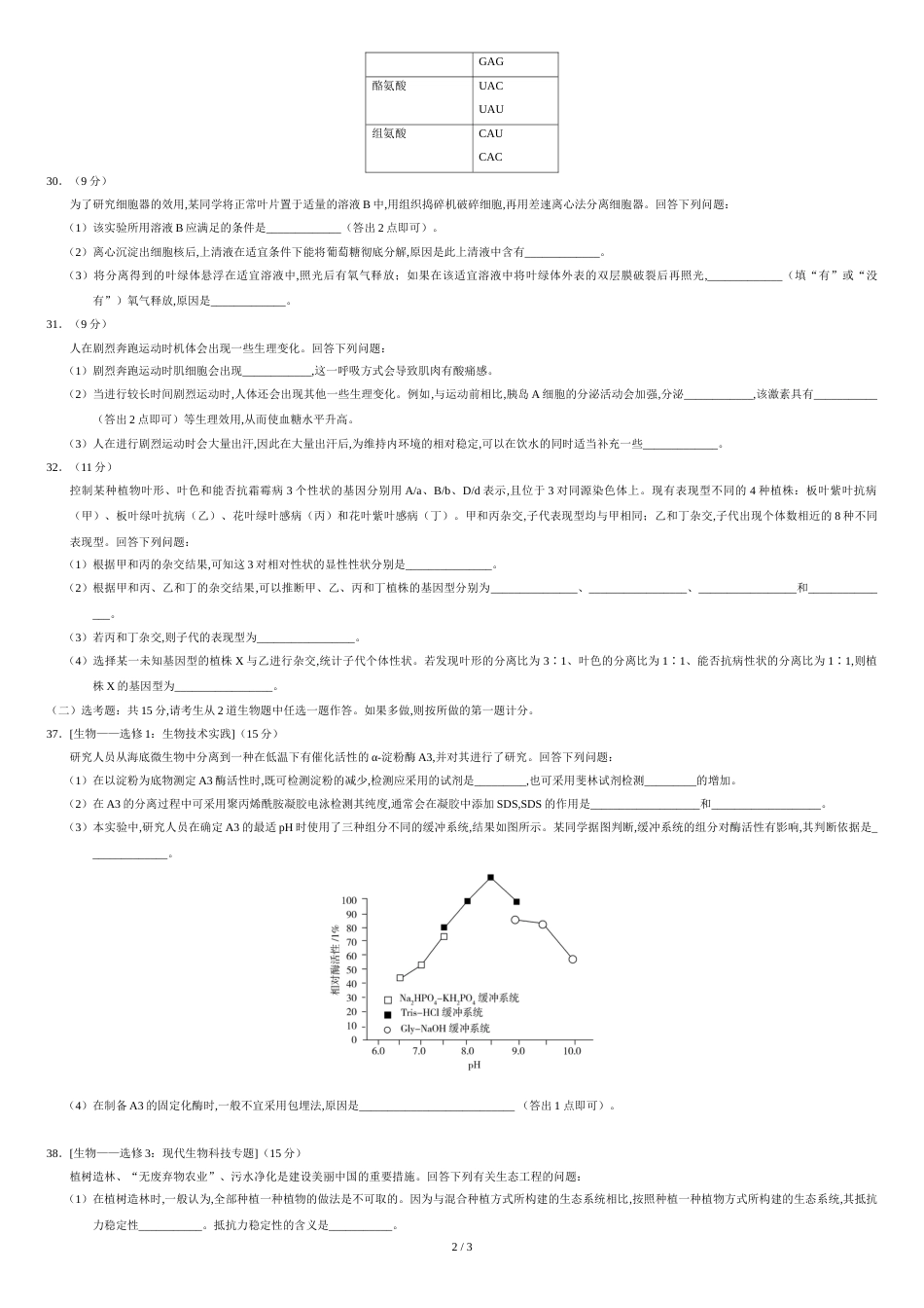 2020年全国卷Ⅱ理综生物高考试题文档版（含答案）[共3页]_第2页