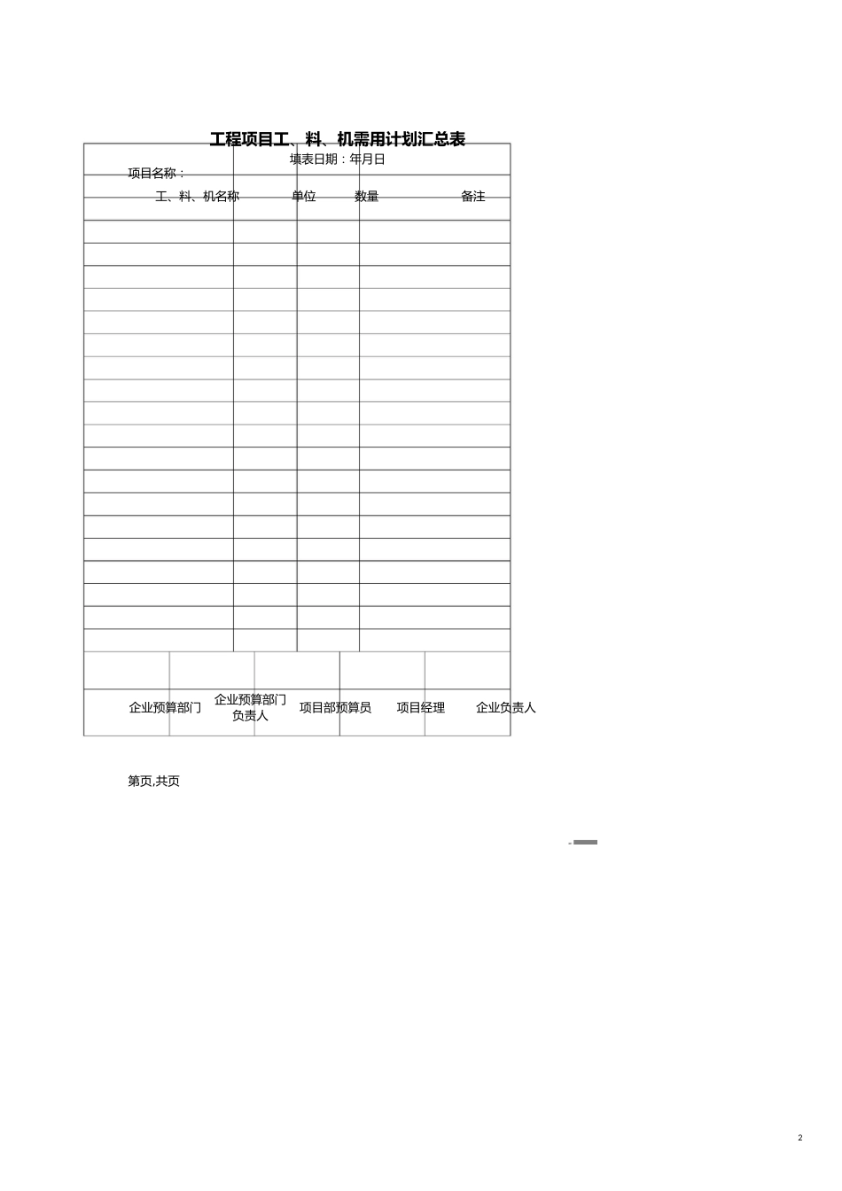 【财务管理财务表格】 工程项目财务成本资金管理用表_第2页