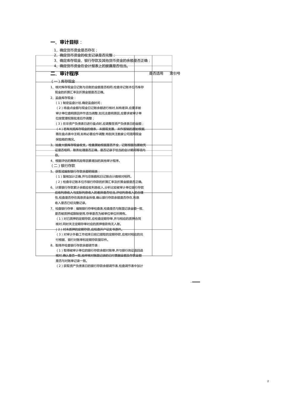 【财务管理内部审计 】审计底稿程序表大全_第2页