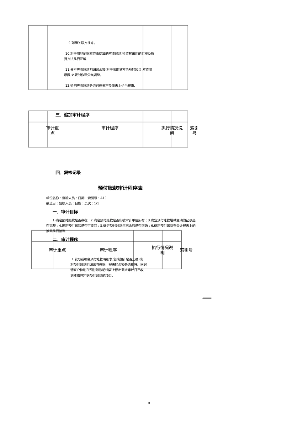 【财务管理收款付款 】预付账款审计程序表应收帐款审计程序表_第3页