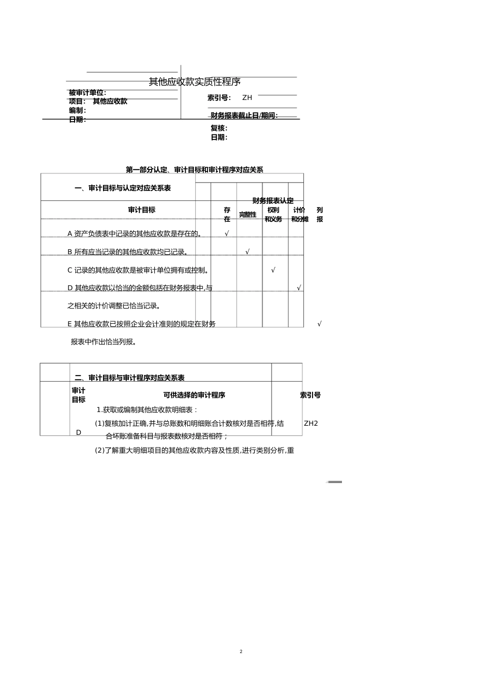 【财务管理收款付款 】公司其他应收款实质性程序_第2页