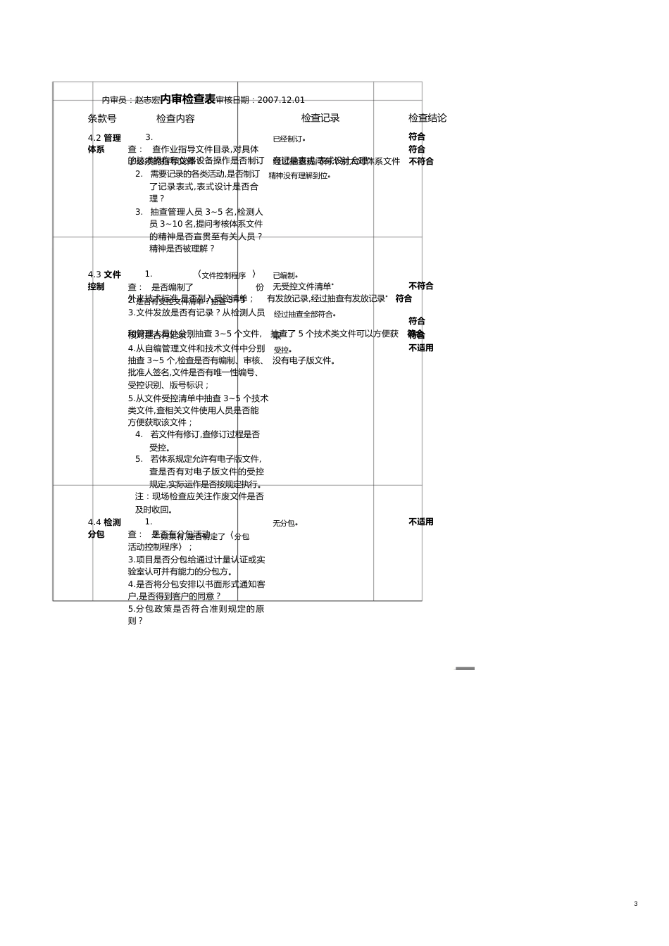 【财务管理内部审计 】实验室资质认定内审检查表_第3页