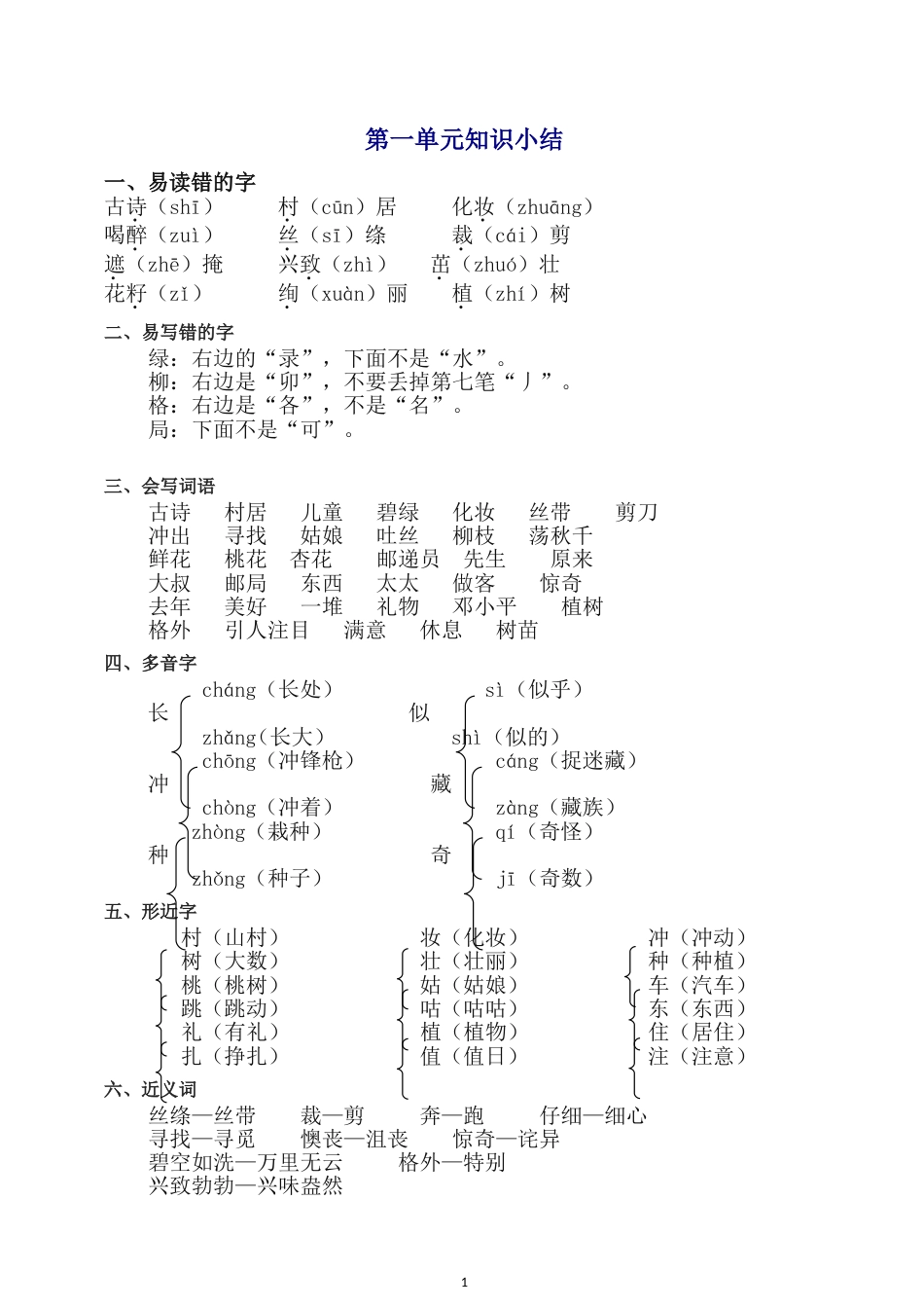 部编版二年级语文下册全册单元知识点汇总最新_第1页