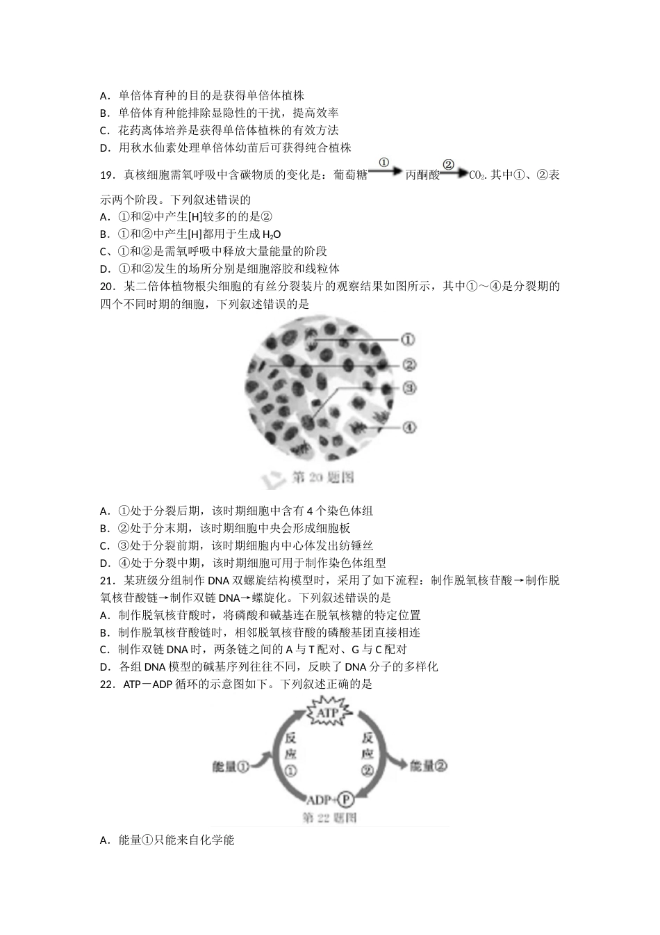 浙江省学业水平考试生物试题_第3页