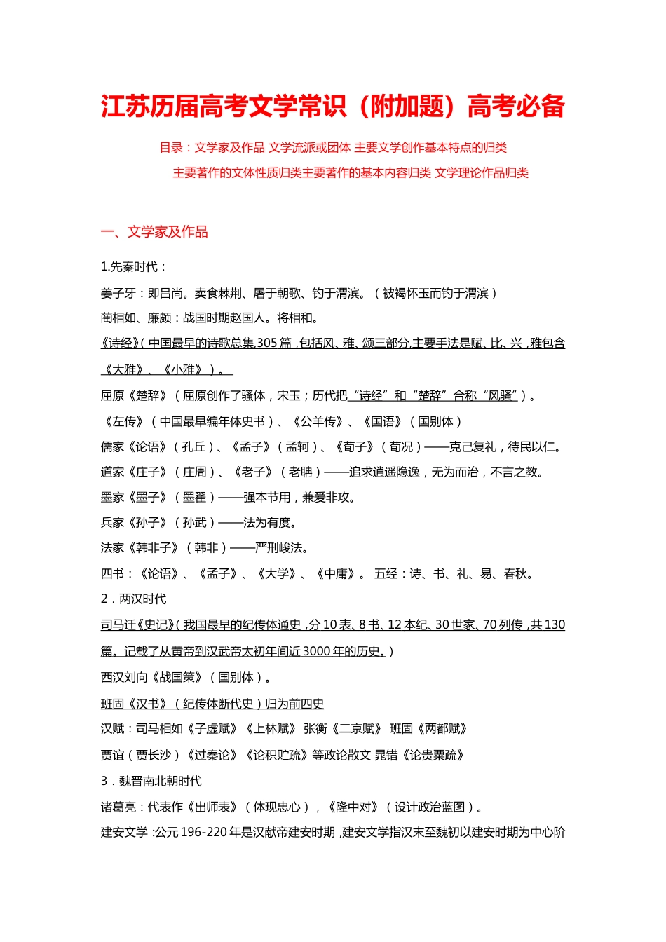 最新江苏高考语文文学常识附加题部分高考必备(共1页)_第1页