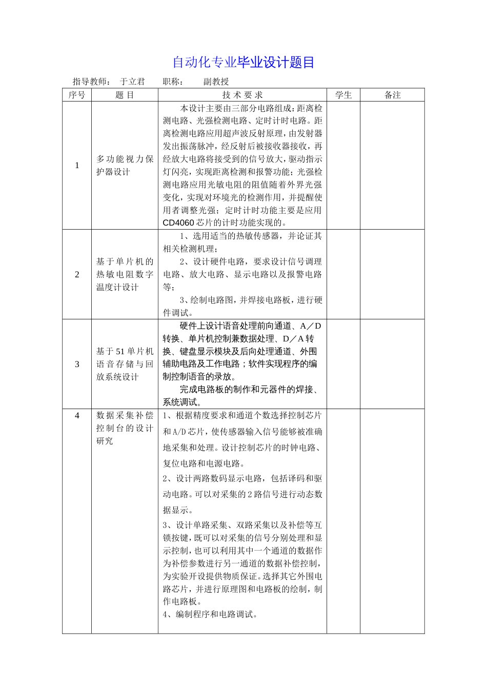 毕业设计题目汇总自动化_第1页