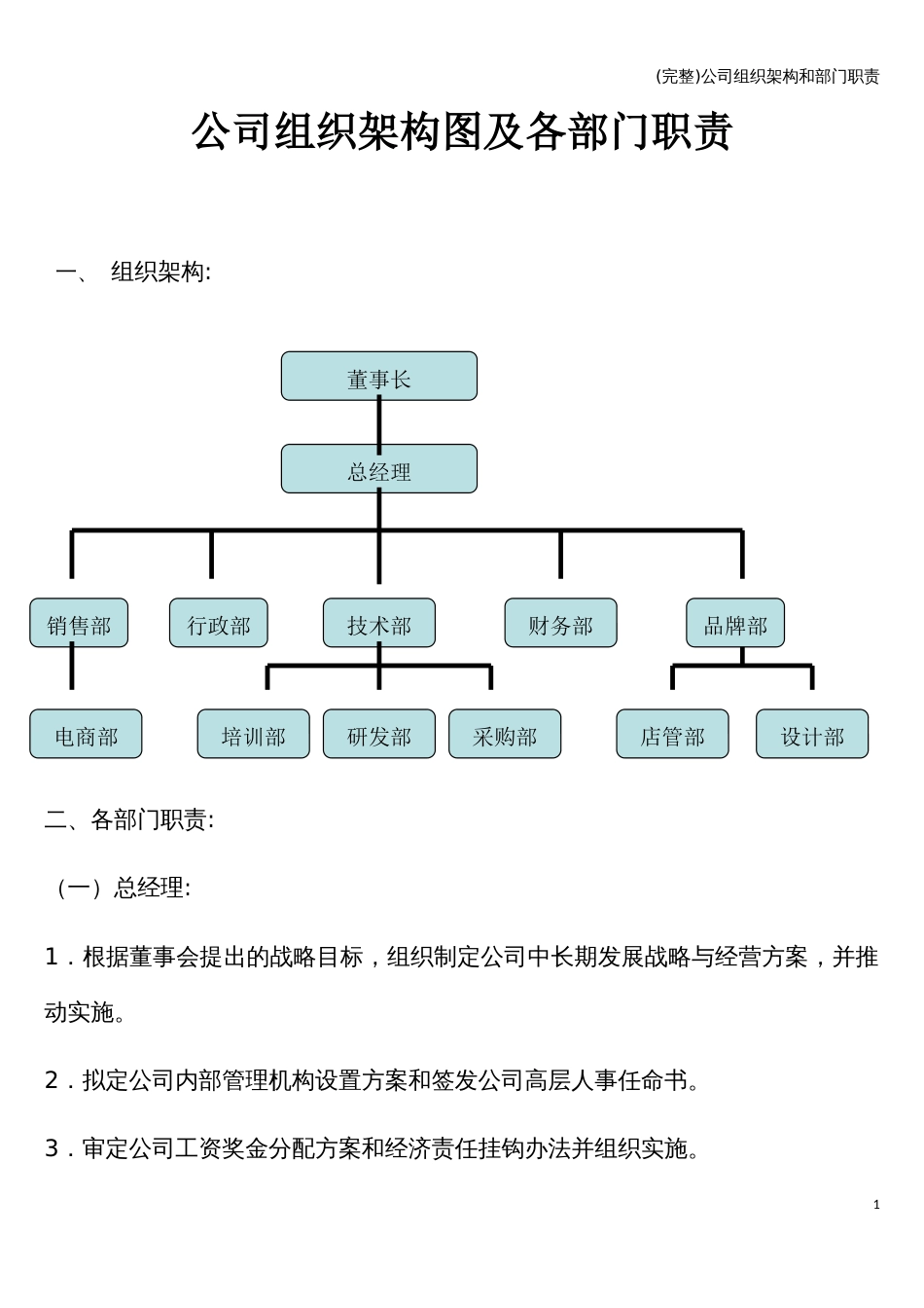 (完整)公司组织架构和部门职责_第1页