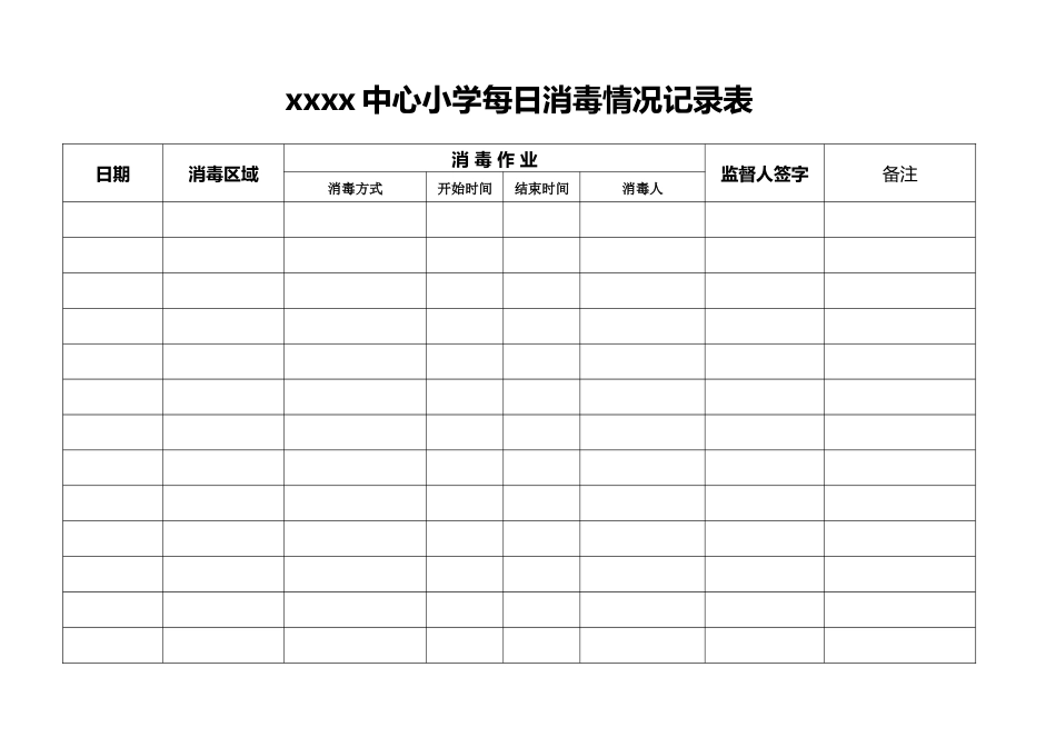 xxxx中心小学每日消毒情况记录表_第1页