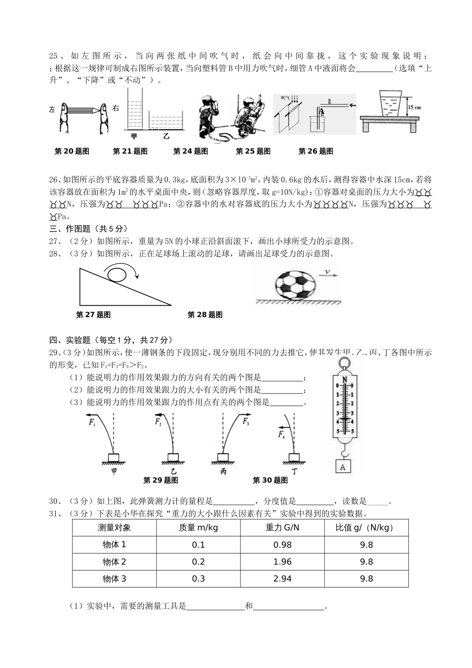 20172018新人教版八年级下学期物理期中考试试卷_第3页