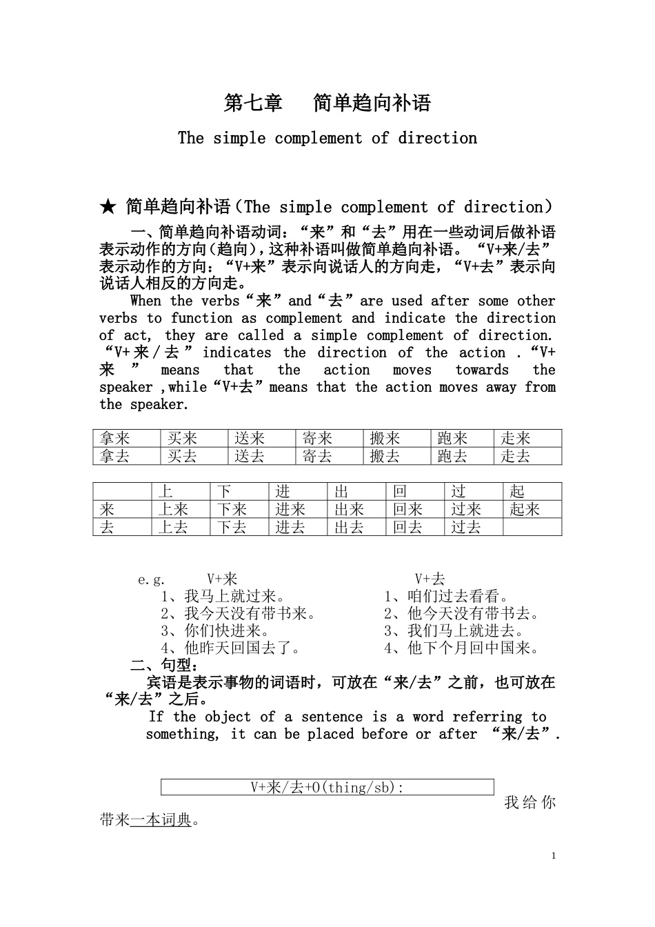 HSK4级语法讲练七简单趋向补语_第1页