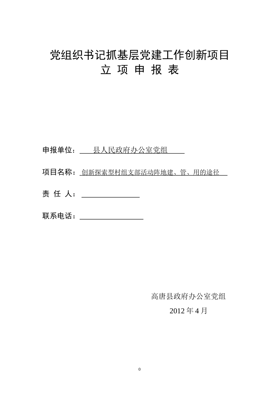 党组织书记抓基层党建工作创新项目立项申报表(共4页)_第1页