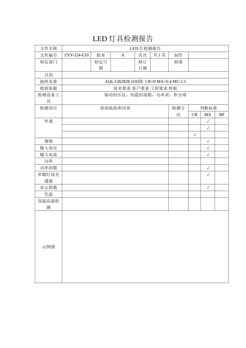 LED灯产品检测报告表格_第1页