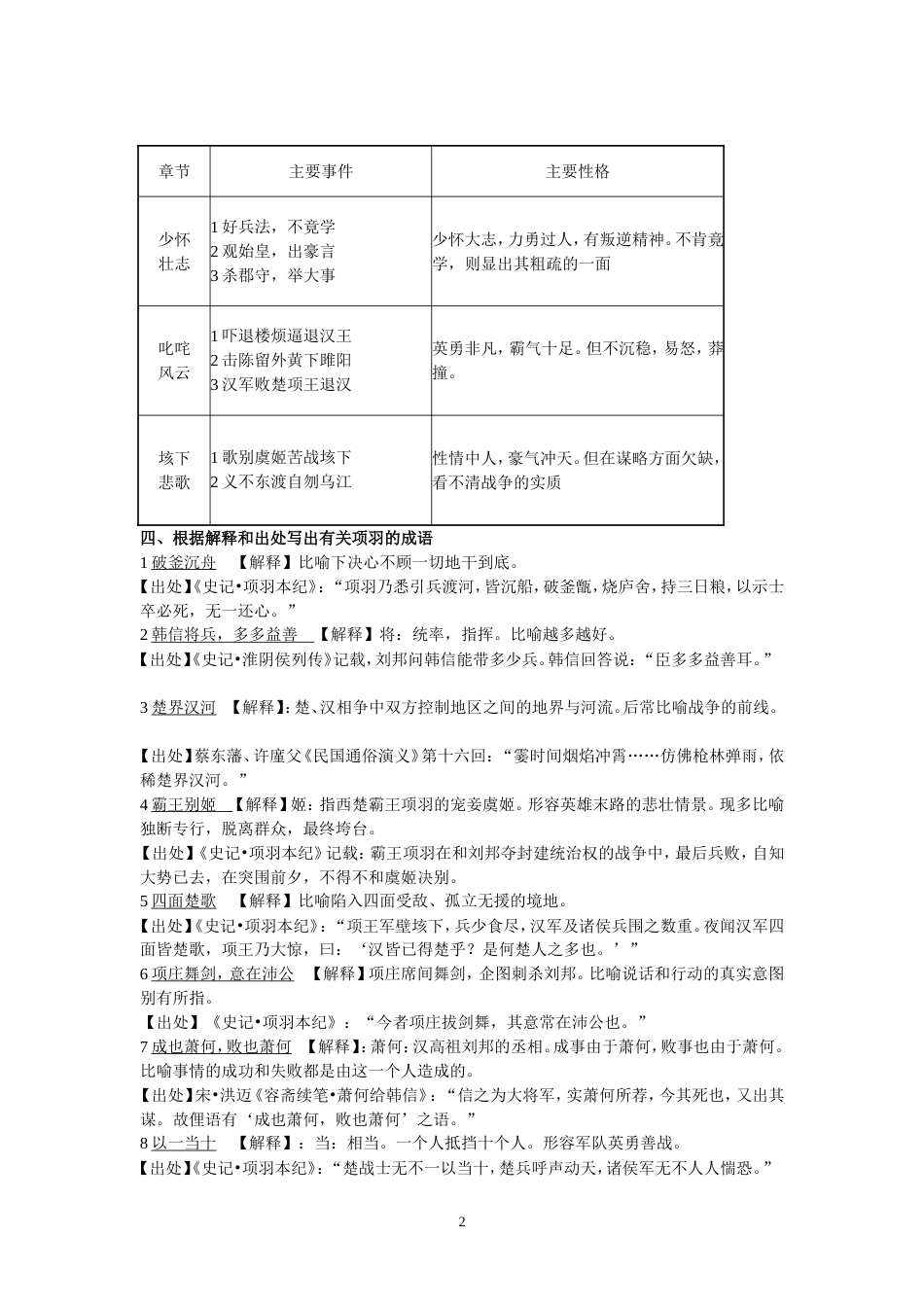 《项羽本纪》导学案教师版_第2页