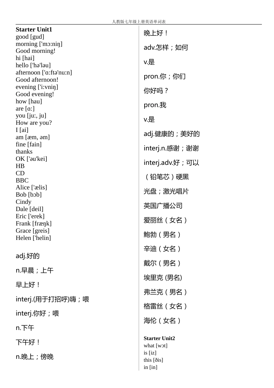 2017人教版七年级上册英语单词表_第1页