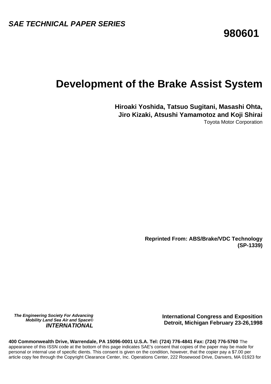 Development of the brake assist system  _第1页