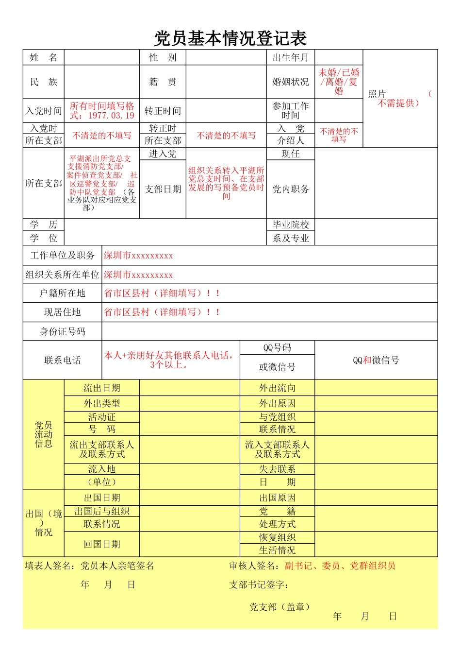 党员基本情况登记表填写模板_第1页