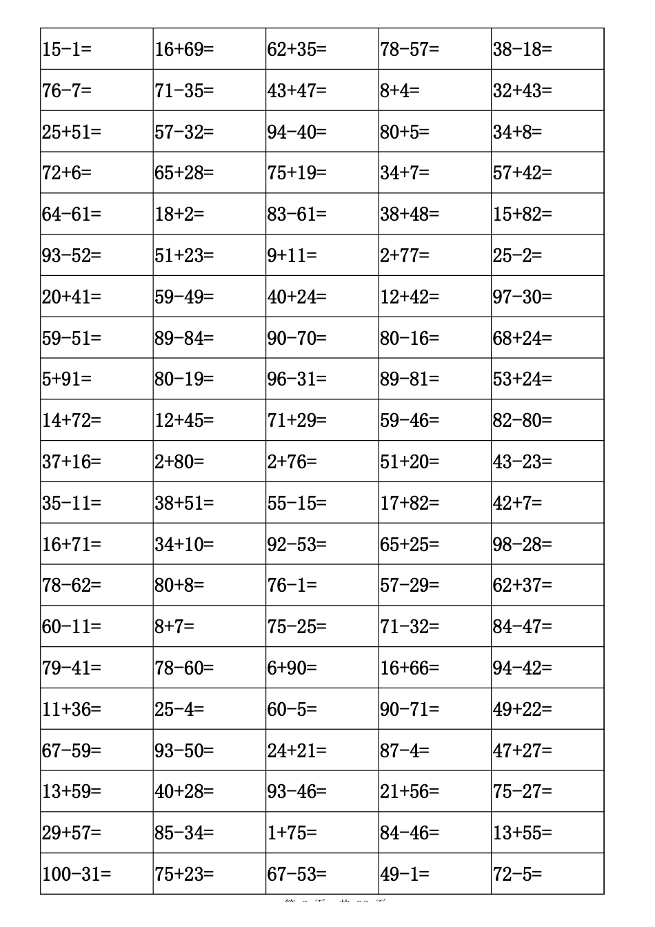 100以内加减法口算题表格打印版8000道_第3页