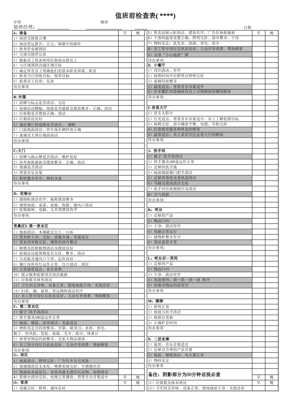 东方汉源连锁餐饮8—服务 前厅班前检查表-中餐厅_第1页