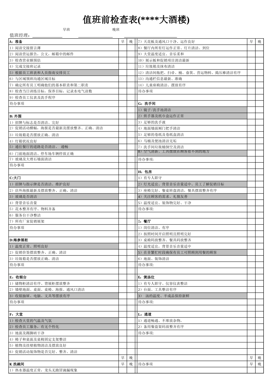 东方汉源连锁餐饮8—服务 前厅班前检查表-中餐厅_第3页