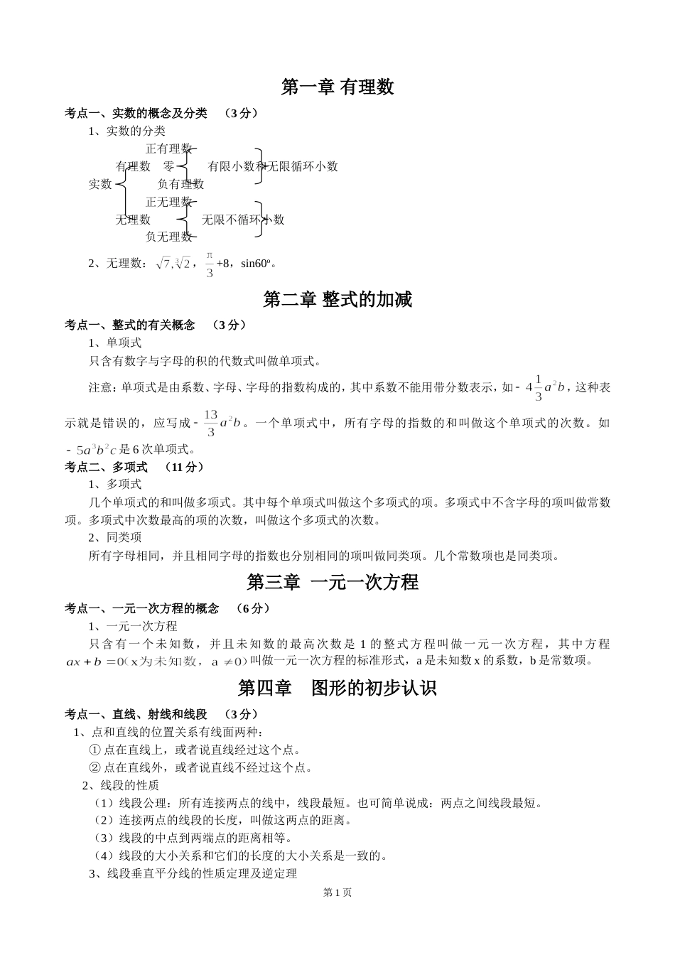 初中数学知识点归纳总结精华版_第1页