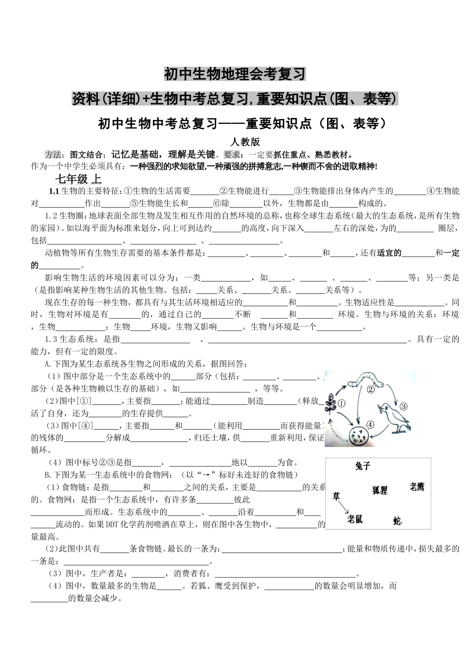 生物中考总复习-重要知识点(图、表等)+初中生物地理会考复习资料(详细)_第1页