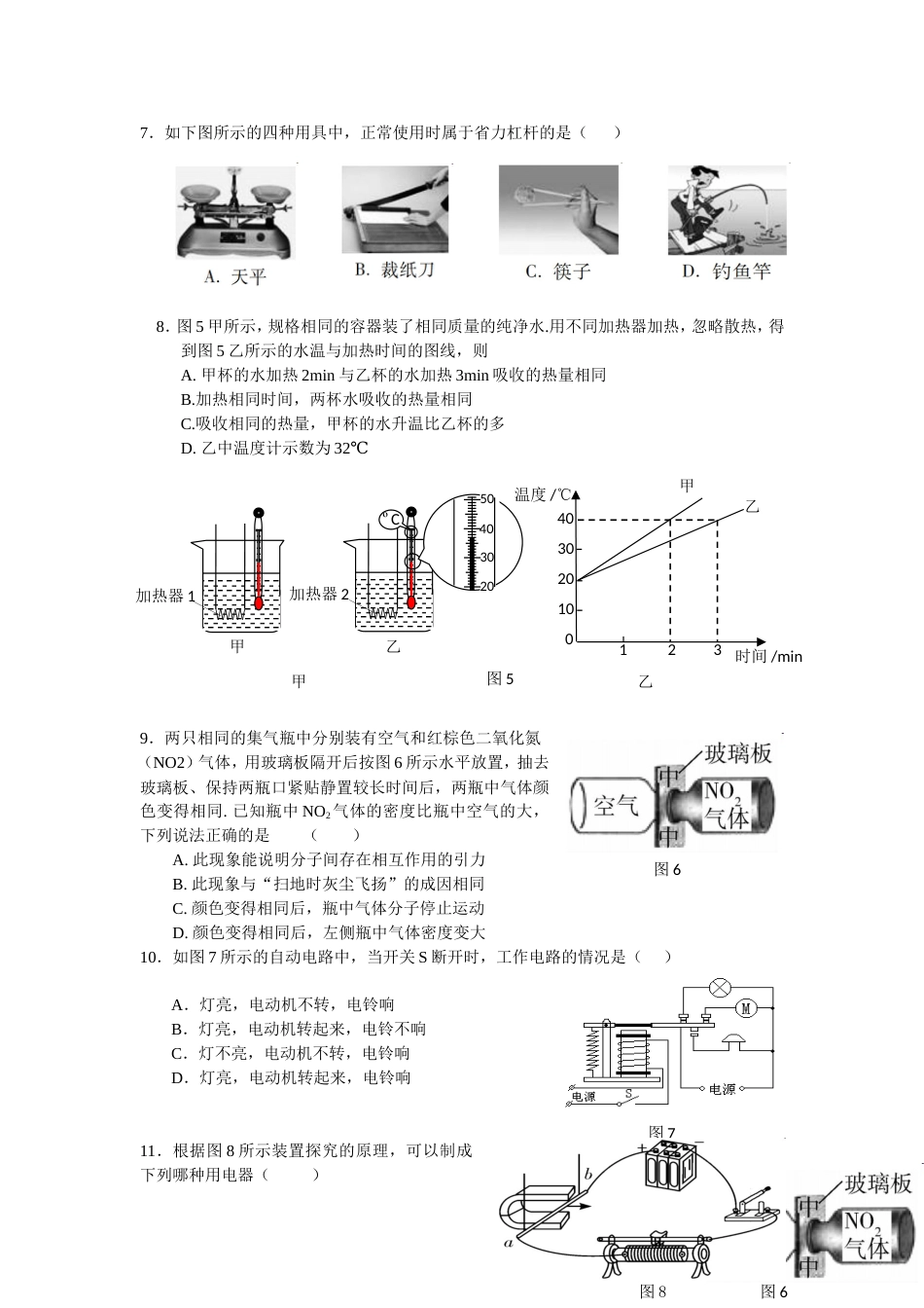 初中物理综合测试题_第3页