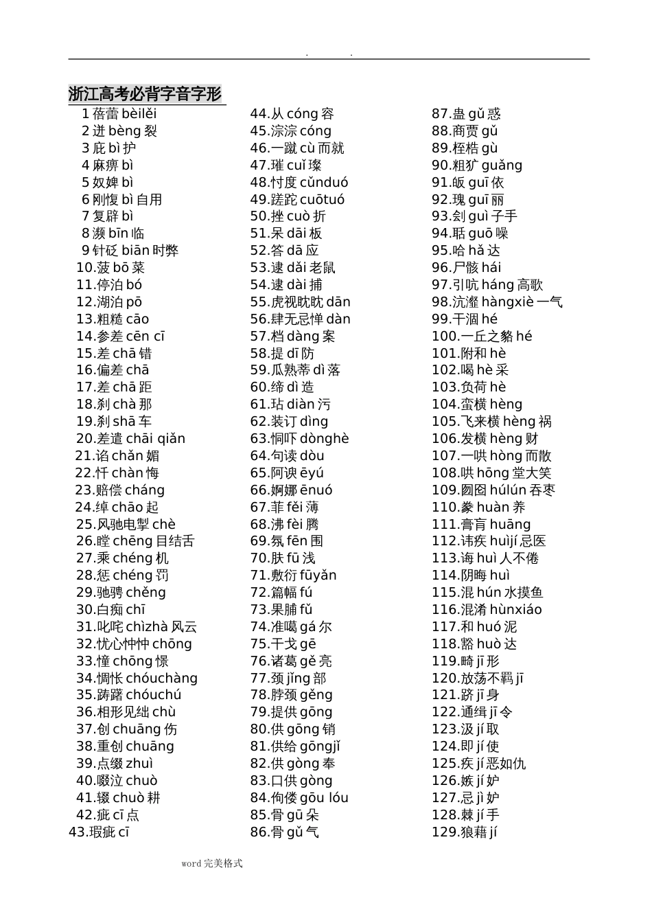 2019浙江高考语文字音字形复习必备_第1页