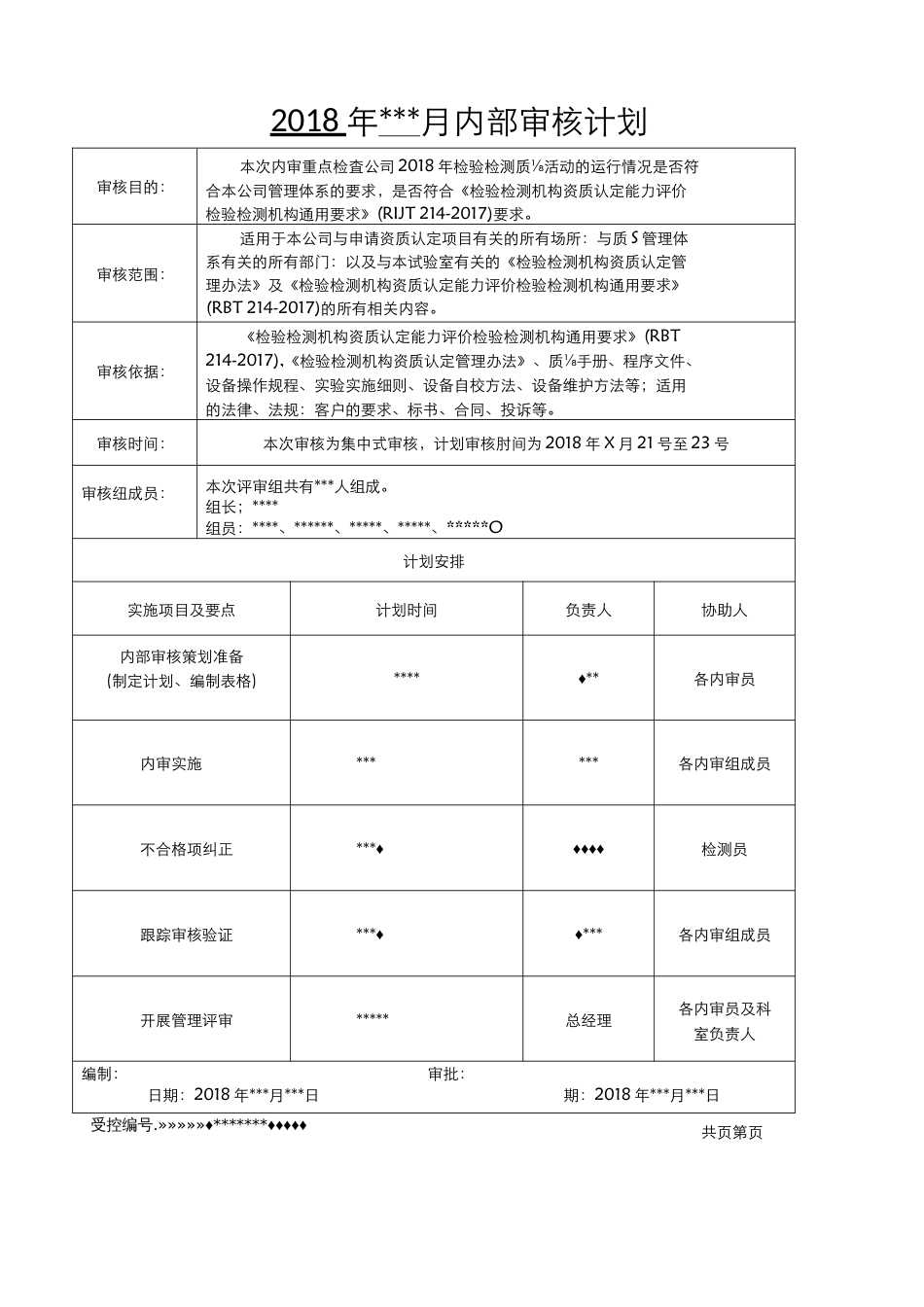 RBT2142017版检验检测机构内审全套资料含检查表_第1页