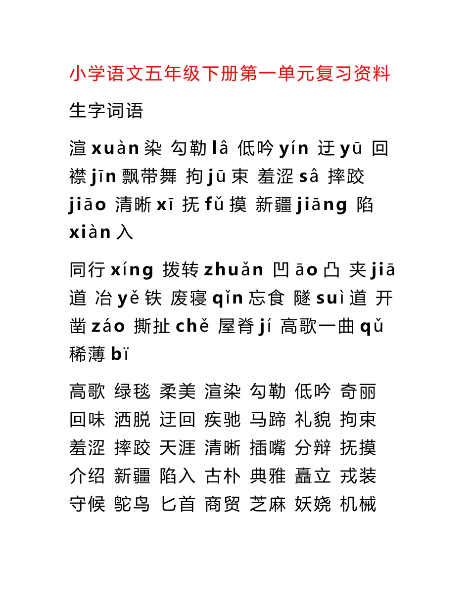 小学语文五年级下册总复习资料_第1页