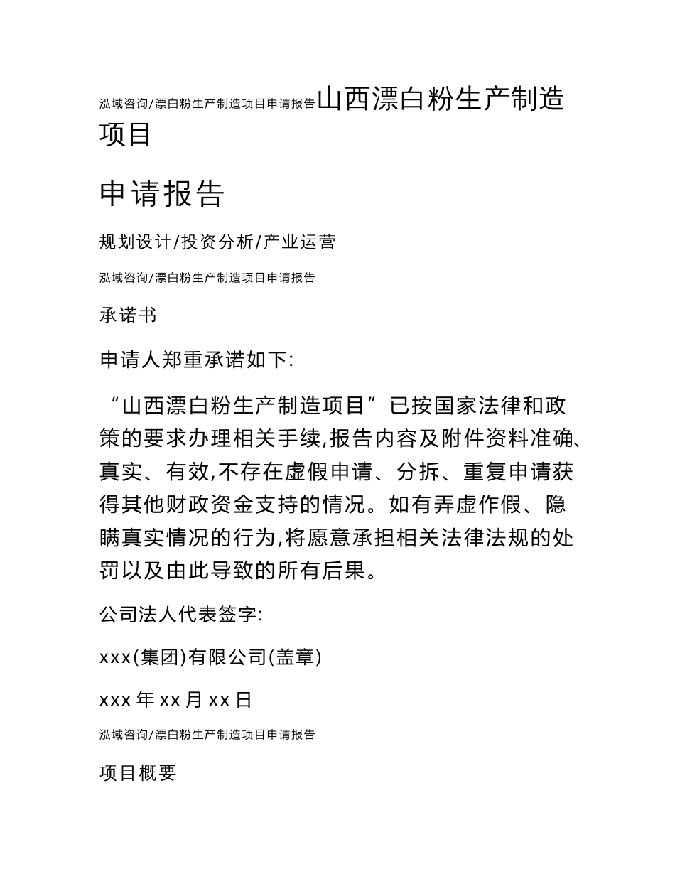 山西漂白粉生产制造项目申请报告（立项申请）_第1页