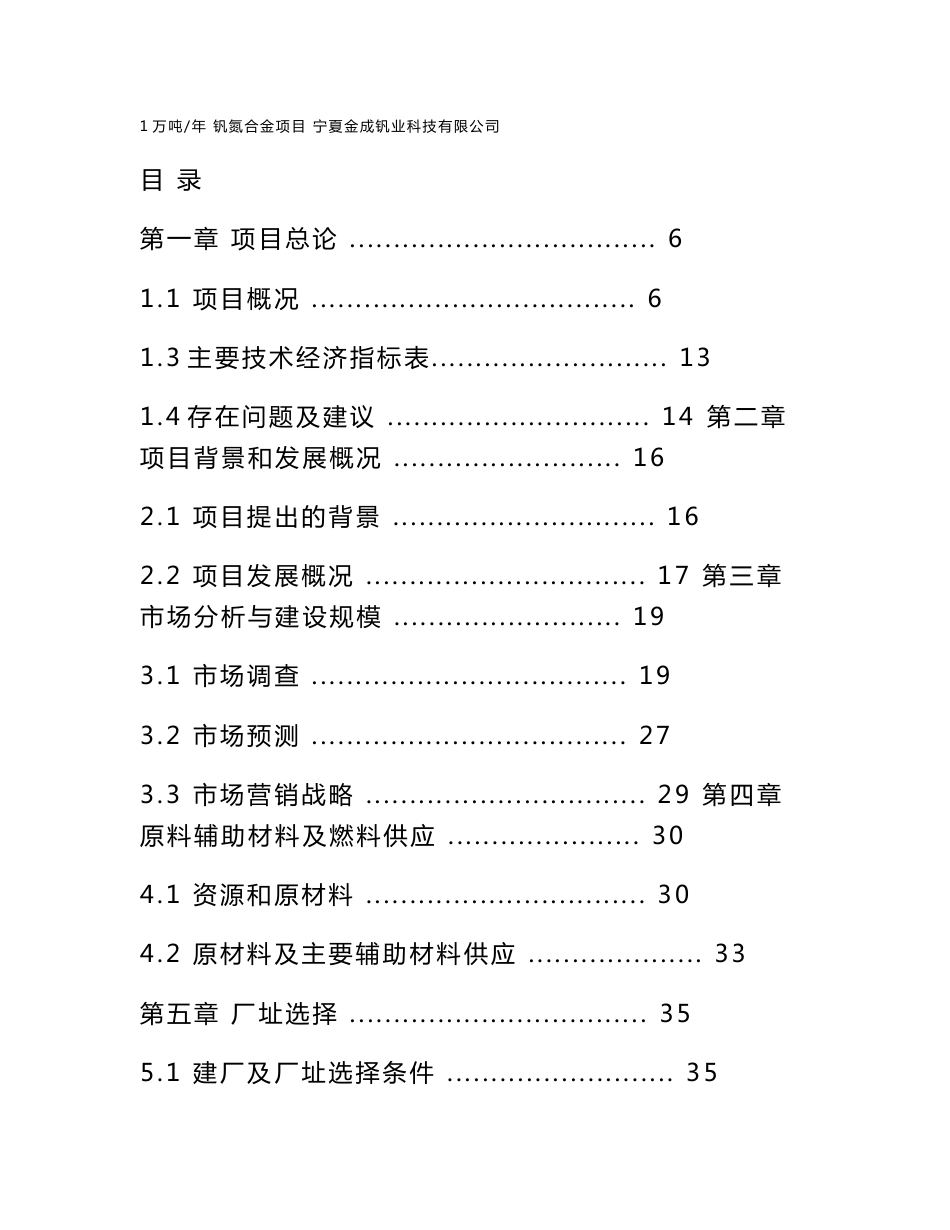 年产10000吨钒氮合金工程项目投资可行性建议报告书_第1页