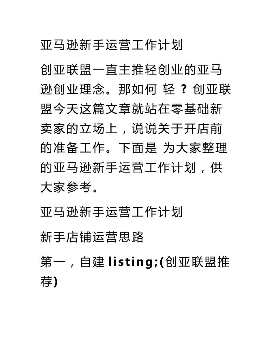亚马逊新手运营工作计划_第1页