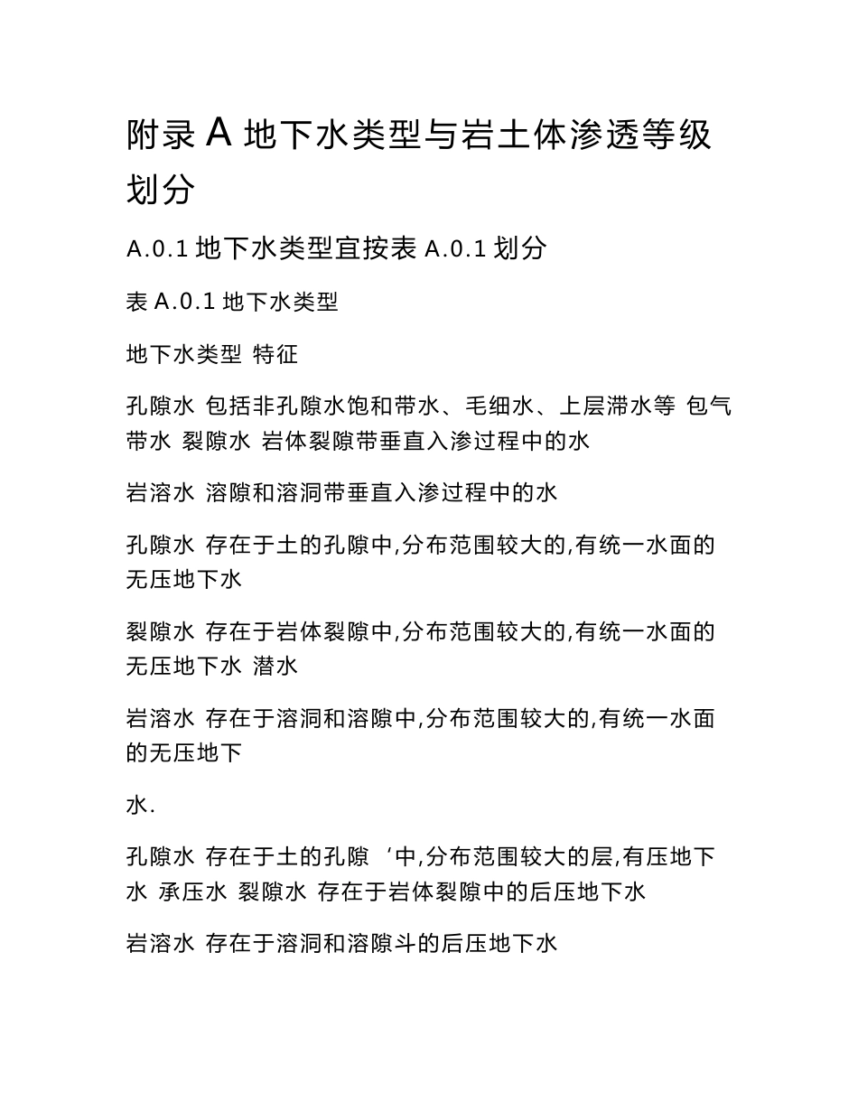 地下水类型与岩土体渗透等级划分、坡地地形阻力系数、水文地质参数试验方法_第1页