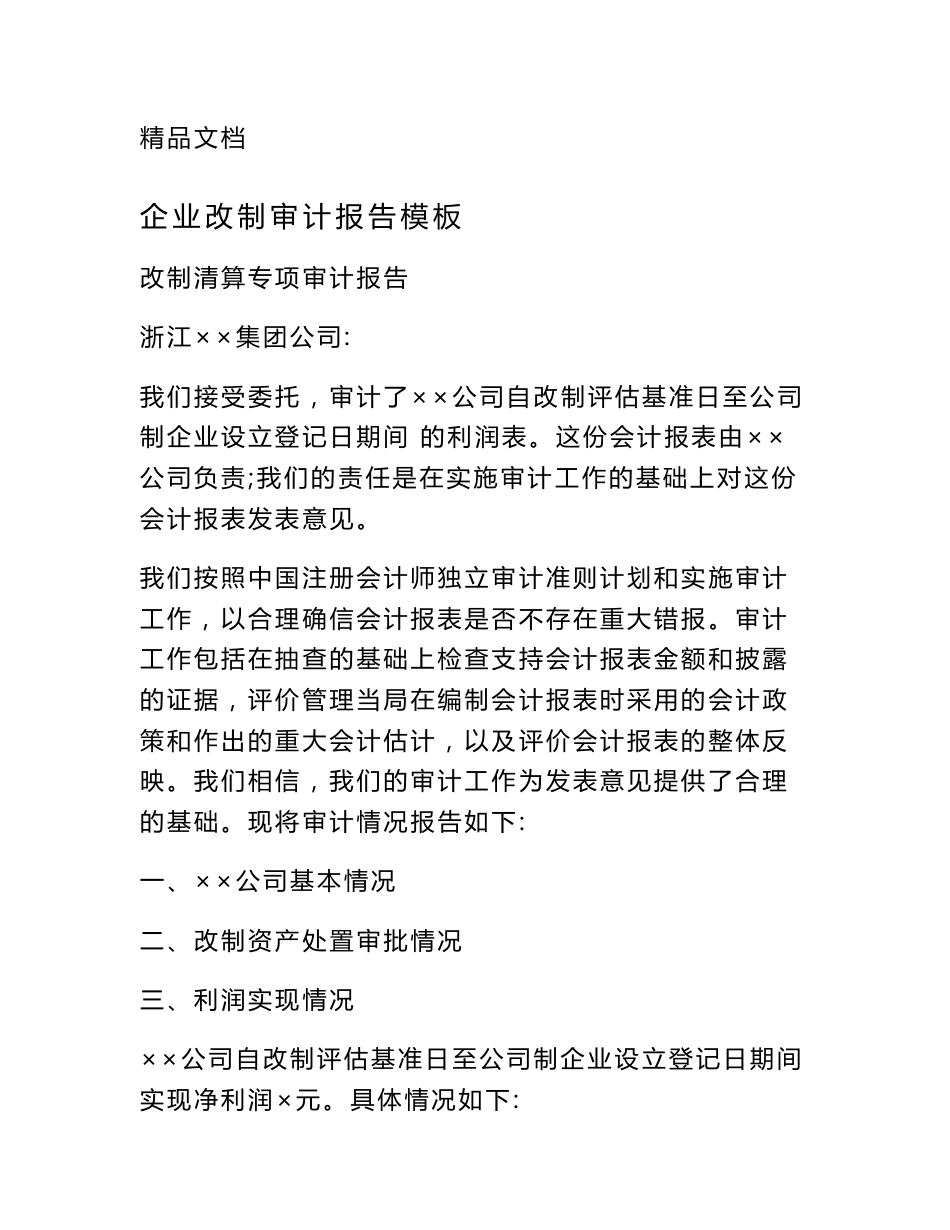 企业改制审计报告模板_第1页