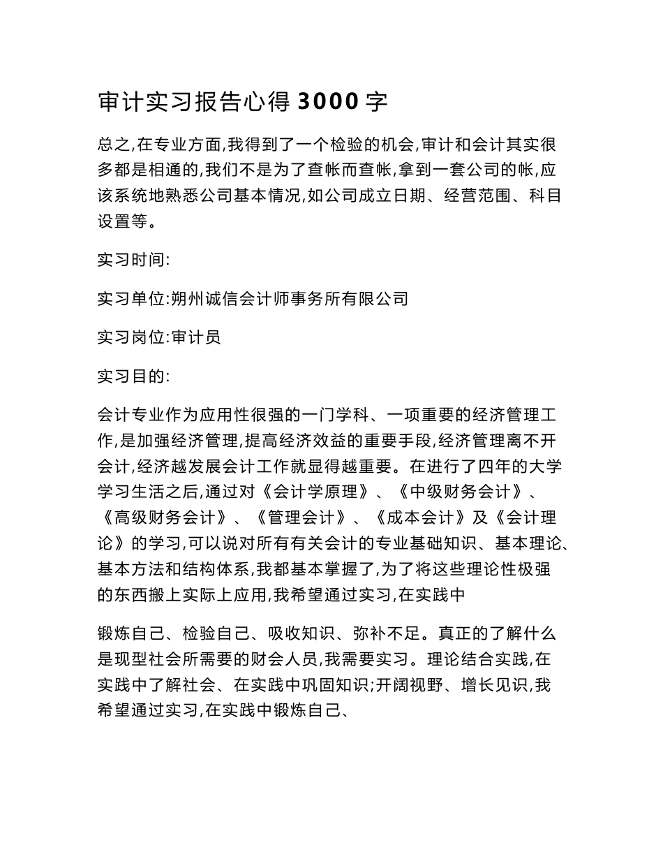 审计实习报告心得3000字_第1页